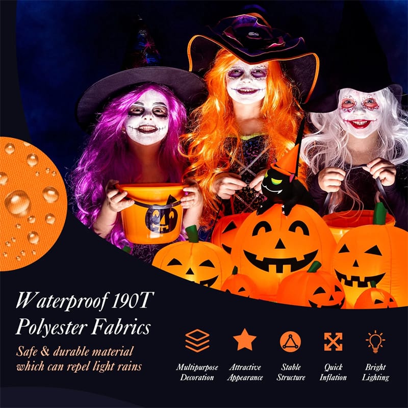 Eletriclife 7.5 FT Halloween Inflatable Pumpkin Combo with Witch Black Cat & LED Lights for Outdoor & Indoor Decorations