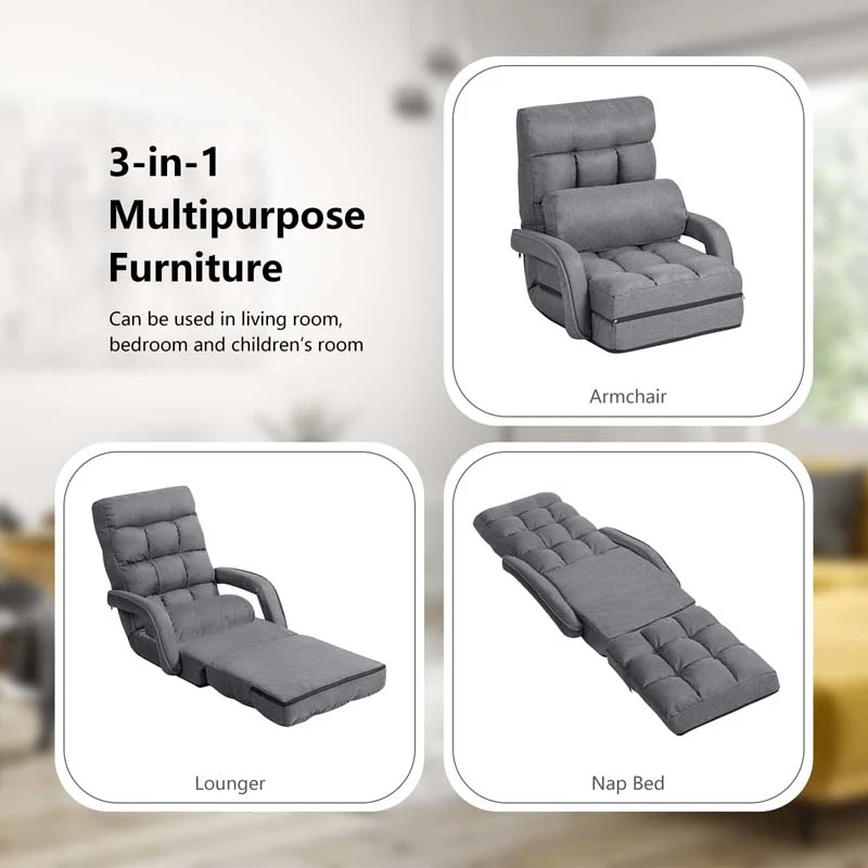 Eletriclife Folding Lazy Floor Chair Sofa with Armrests and Pillow