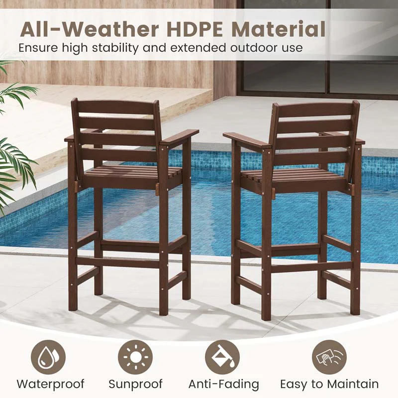 Eletriclife Patio HDPE Adirondack Bar Chairs with Wide Armrests