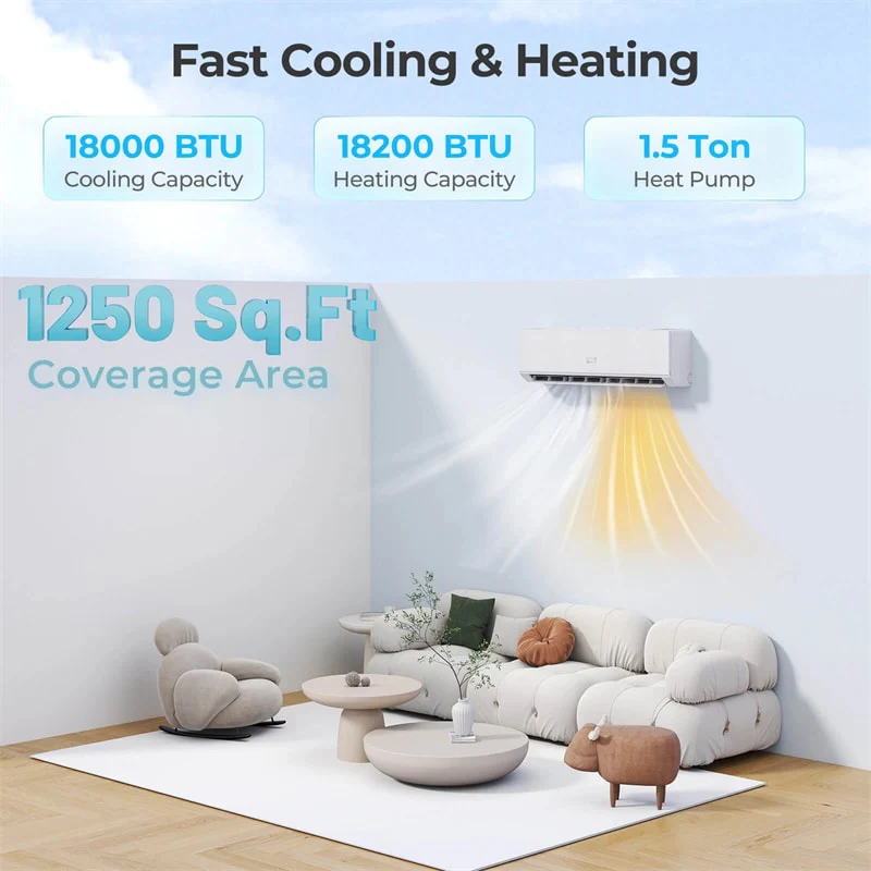 Eletriclife 18K BTU 25 SEER2 208-230V Mini Split Air Conditioner with Heat Pump, WiFi Enabled & Alexa, Energy Star Certified