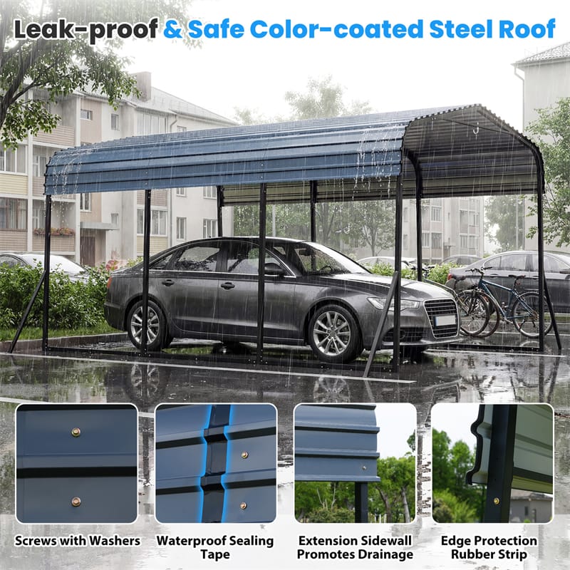 Eletriclife Heavy-Duty Galvanized Steel Carport Hardtop Garage Shelter with Leak-proof Roof & Slant Legs