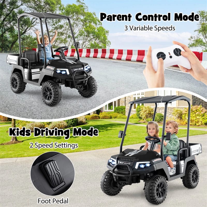 24V Kids Golf Cart, 4WD 2-Seater Electric Ride-On Car with Sun Shade, Storage Trunk, Remote Control & LED Lights for Boys & Girls Ages 3