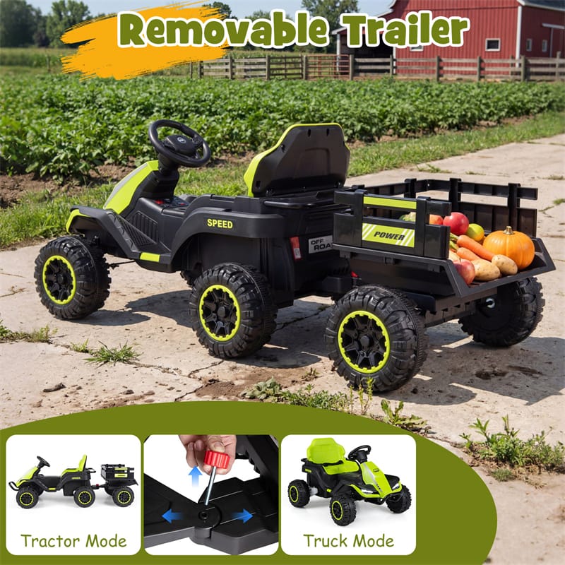 Eletriclife 24V Kids Ride On Tractor with Detachable Trailer, Parent Remote & 20° Climbing for Ages 3 