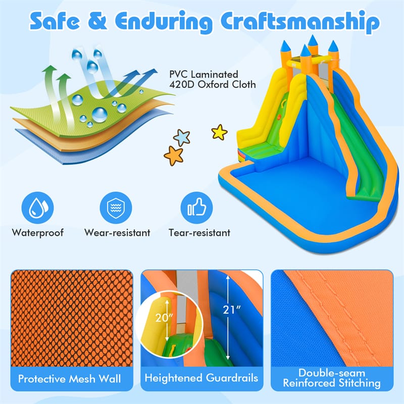 Eletriclife Inflatable Water Slide 3-in-1 Giant Bouncy Castle Water Park with Climbing Wall & Splash Pool for Kids Backyard Parties