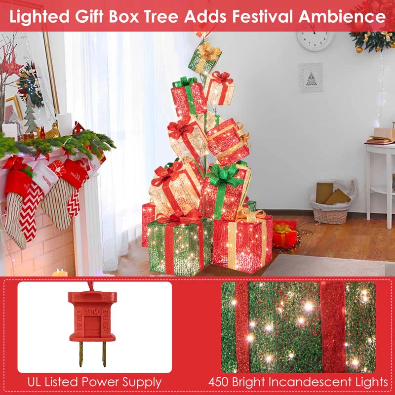 Eletriclife 15 Stacked Lighted Christmas Gift Box Tower with 450 Warm White Lights
