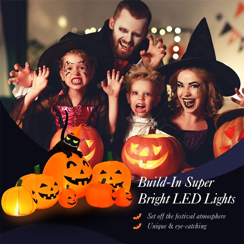 Eletriclife 7.5 FT Halloween Inflatable Pumpkin Combo with Witch Black Cat & LED Lights for Outdoor & Indoor Decorations