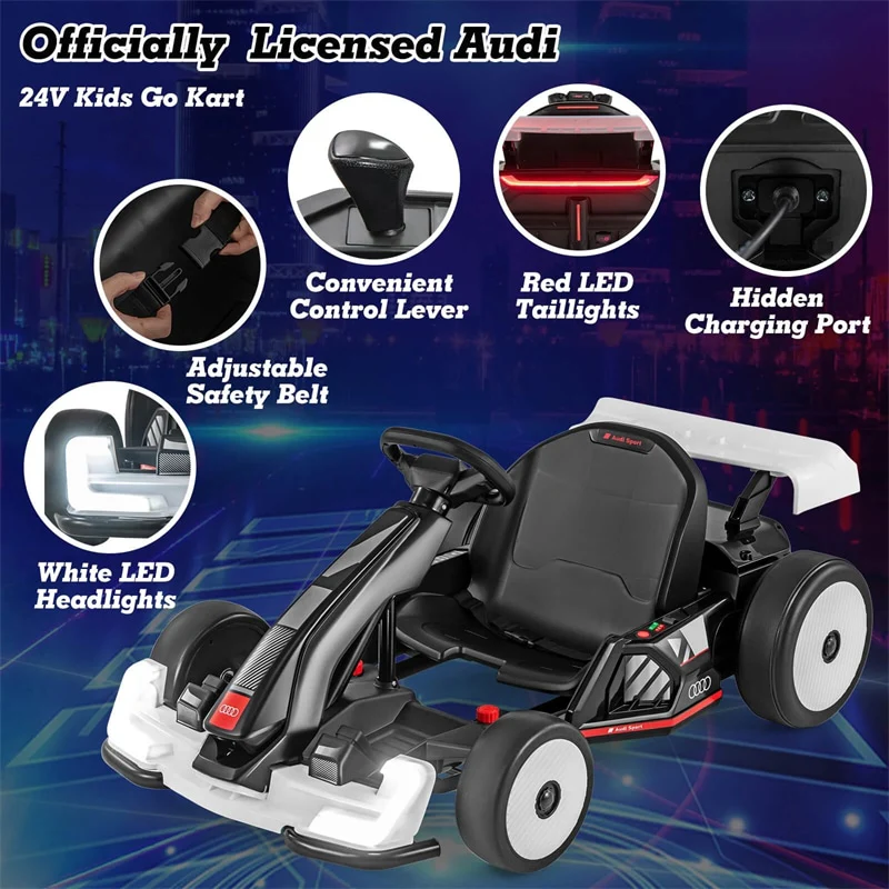 Eletriclife 24V Licensed Audi Kids Go Kart Length Adjustable Ride on Racing Toy for Children Ages 6 