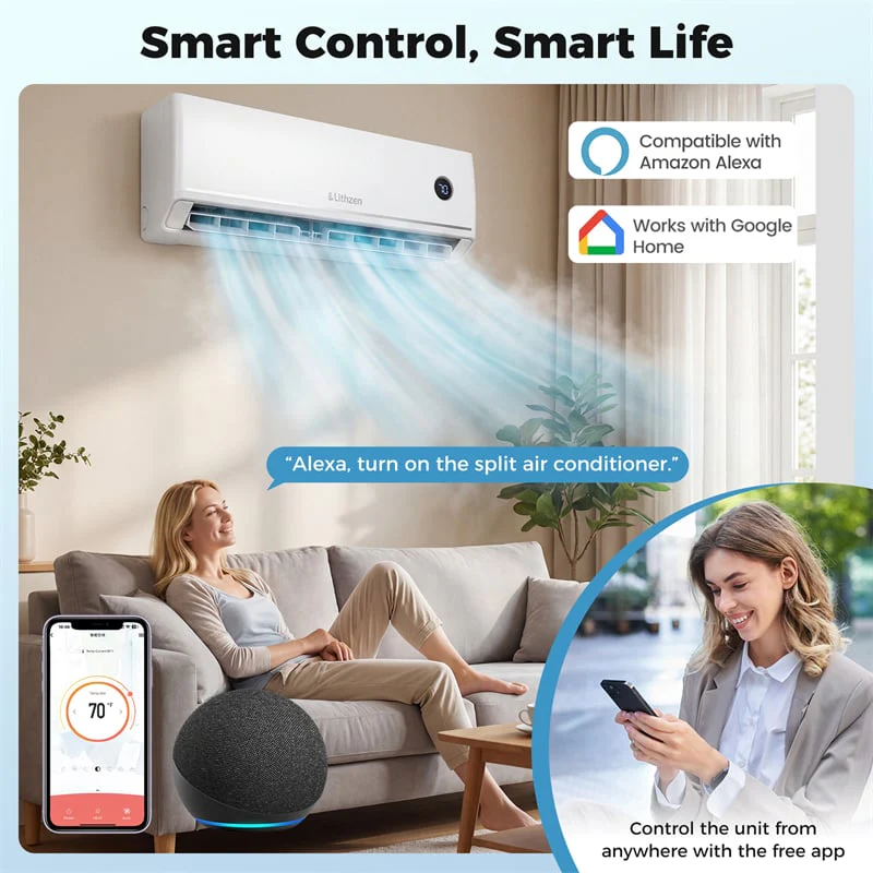 Eletriclife 18000 BTU 18.1 SEER2 208-230V Wifi Smart Mini Split Air Conditioner & 1.5 Ton Heat Pump System, Cools Up to 1000 Sq.Ft
