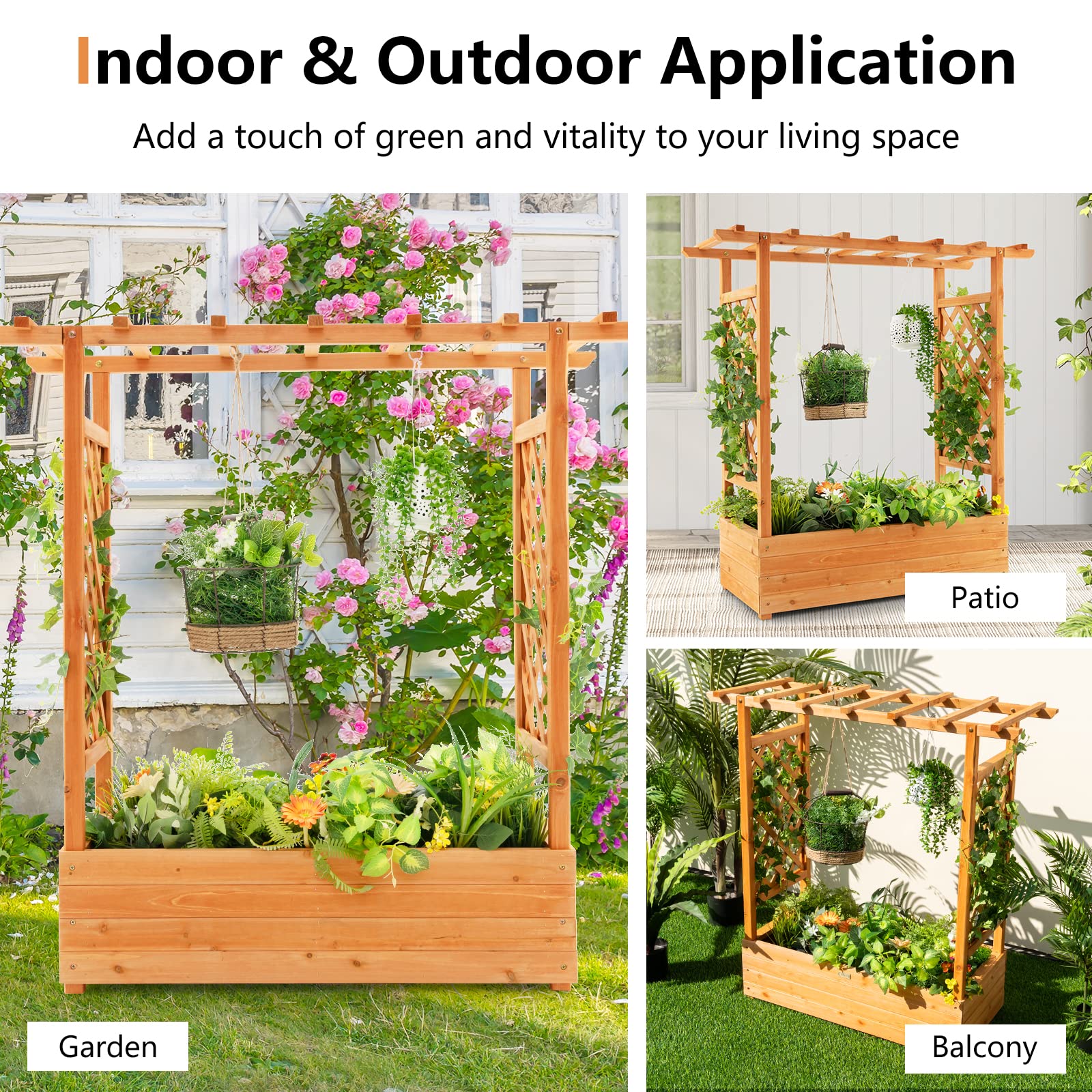 Eletriclife Raised Garden Bed with Trellis & Hanging Roof