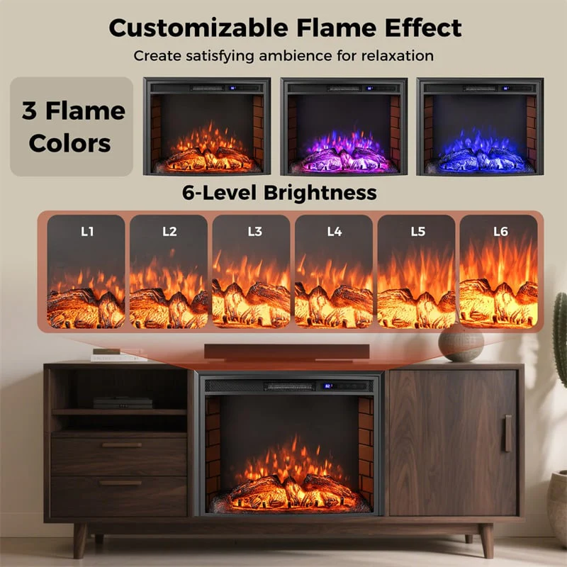 Eletriclife 26" Curved Electric Fireplace Insert 750W/1500W Recessed Heater with Remote Control & Adjustable Flame