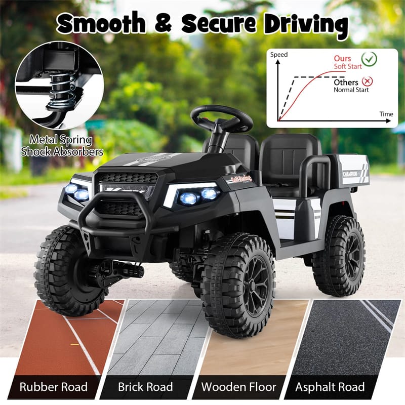 24V Kids Golf Cart, 4WD 2-Seater Electric Ride-On Car with Sun Shade, Storage Trunk, Remote Control & LED Lights for Boys & Girls Ages 3