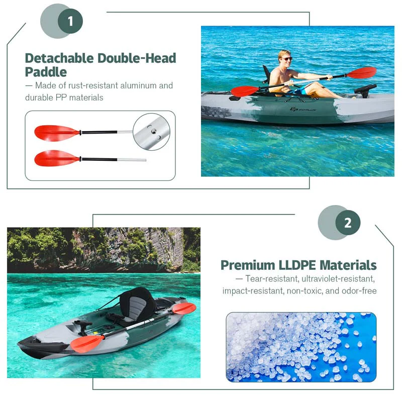 Eletriclife Sit-on-Top Fishing Kayak Boat With Fishing Rod Holders and Paddle
