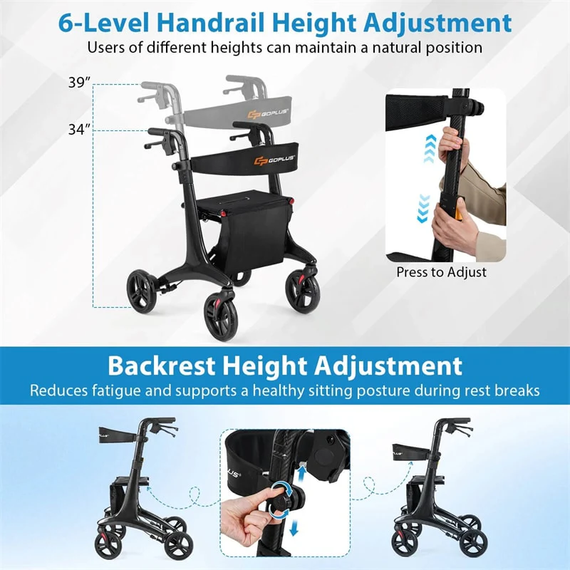 Eletriclife Ultralight Carbon Fiber Rollator Walker for Seniors