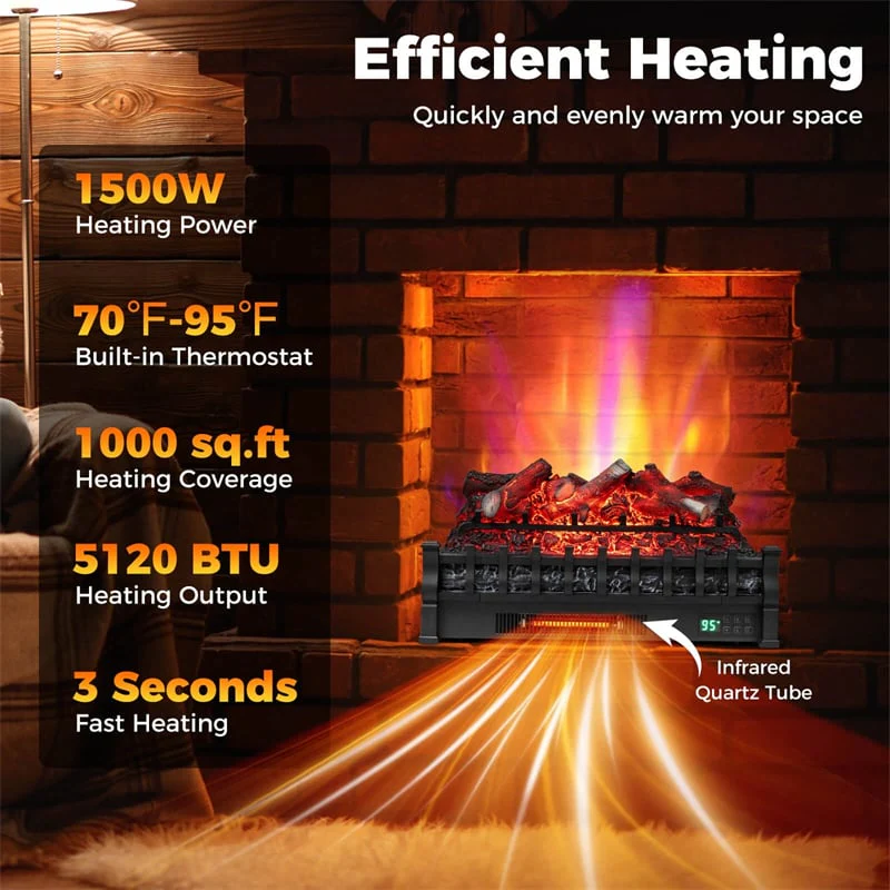 Eletriclife 26" WiFi Electric Fireplace Insert Log Set Infrared Quartz Heater with App/Voice Control & Realistic Lemonwood Logs