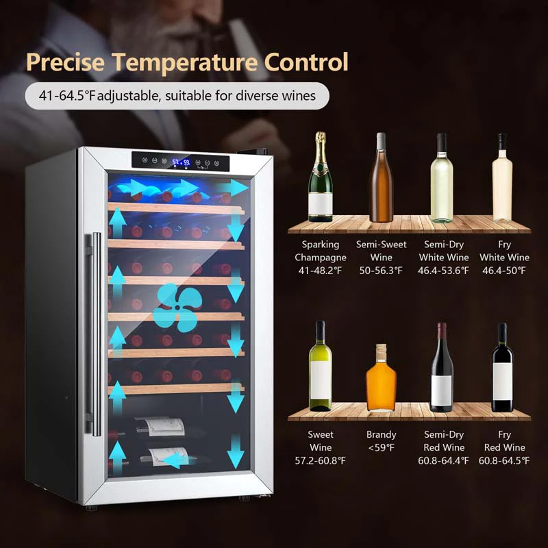 Eletriclife 20 Inch Wine Cooler 33 Bottles Wine Refrigerator with Tempered Glass Door