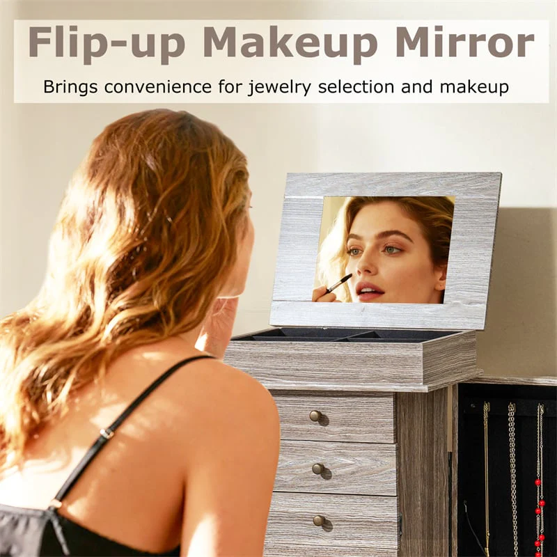 Eletriclife Standing Jewelry Armoire Cabinet with Flip Top Mirror, 5 Drawers & 2 Swing Doors