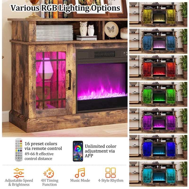 Eletriclife 48" Electric Fireplace TV Stand for TVs up to 55" with 18" Fireplace & 16-Color LED Lights