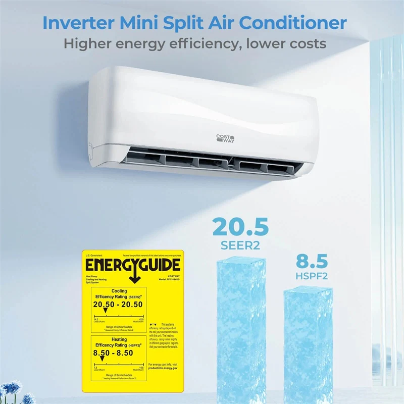 Eletriclife 9100 BTU 20.5 SEER2 115V Inverter Ductless Mini Split AC & Heat Pump System with Full Installation Kit