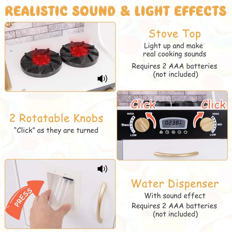 Eletriclife Pretend Play Kitchen with Utensils for Kids Aged 3 
