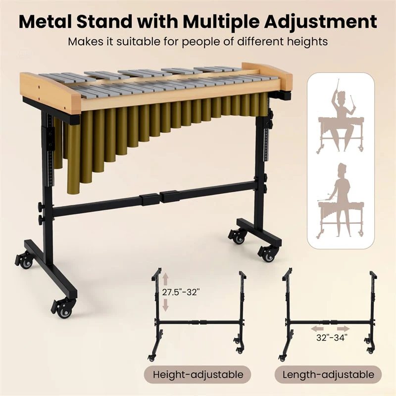 Eletriclife 32 Note Marimba Aluminum Xylophone Percussion Instrument with Resonator Tubes for Students