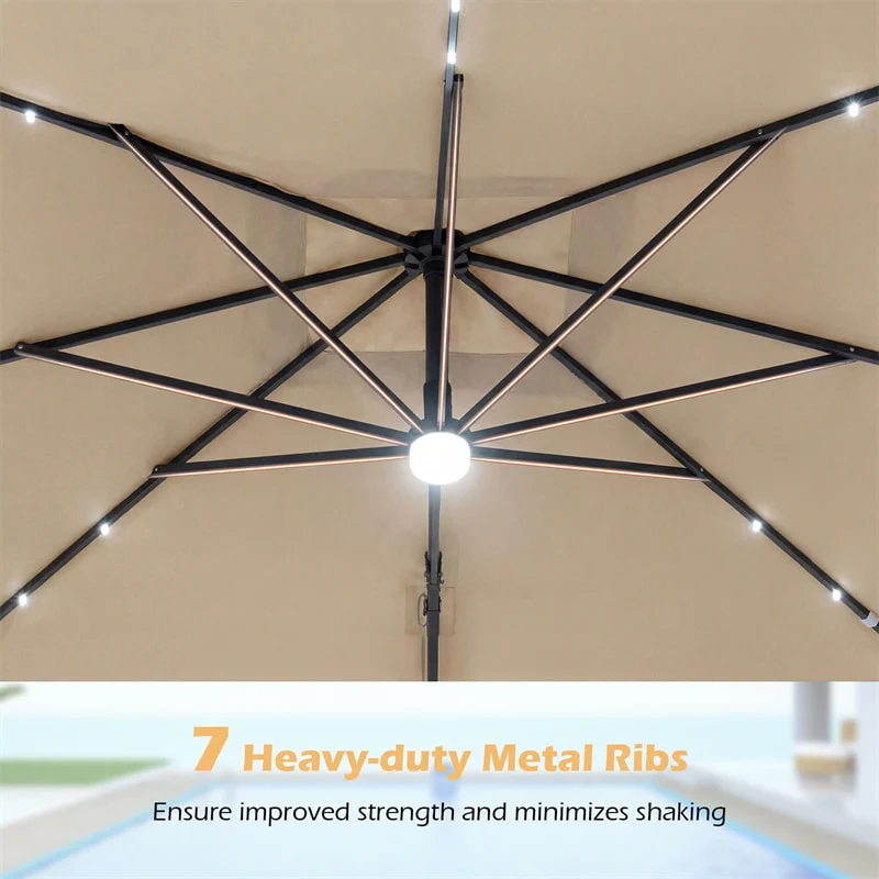 Eletriclife 10FT Square Offset Cantilever Patio Umbrella with 32 Solar LED Lights & 360° Rotation for Poolside, Yard