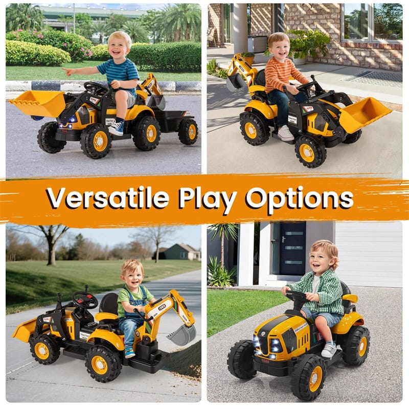 Eletriclife 4-in-1 Kids Ride on Tractor 12V Electric Excavator Bulldozer with Traoler & Remote Control