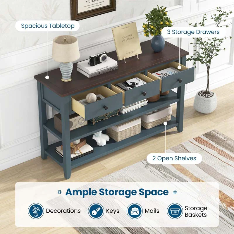 Eletriclife 50 Inch Entryway Table Narrow Long Sofa Table with Drawers and Shelves