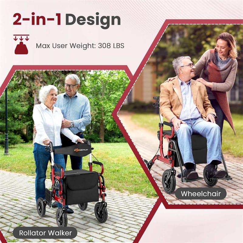 Eletriclife 2-in-1 Foldable Rollator Walker with Seat, Armrests & 9" All-Terrain Pneumatic Tires for Seniors