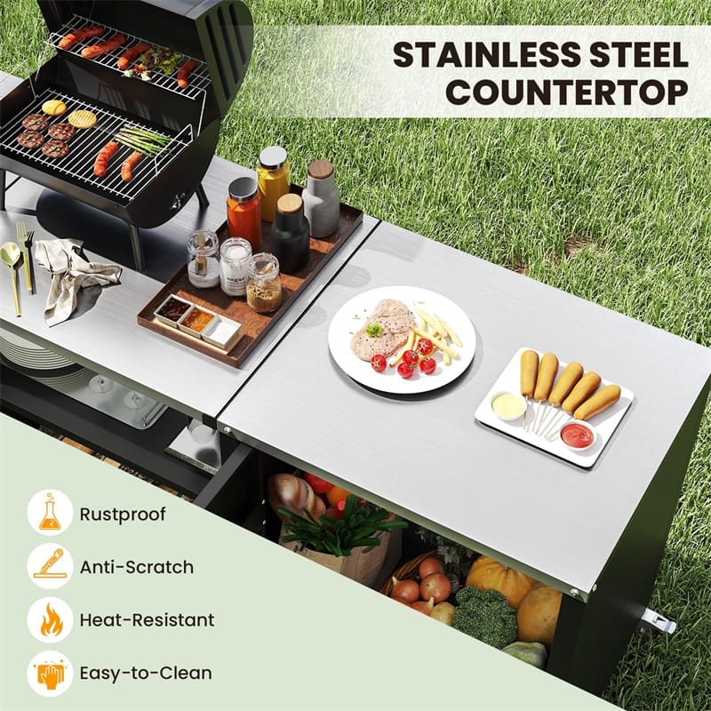 Eletriclife 80" Outdoor Grill Table Heavy Duty Metal Grill Cart with Sink & Stainless Steel Countertop