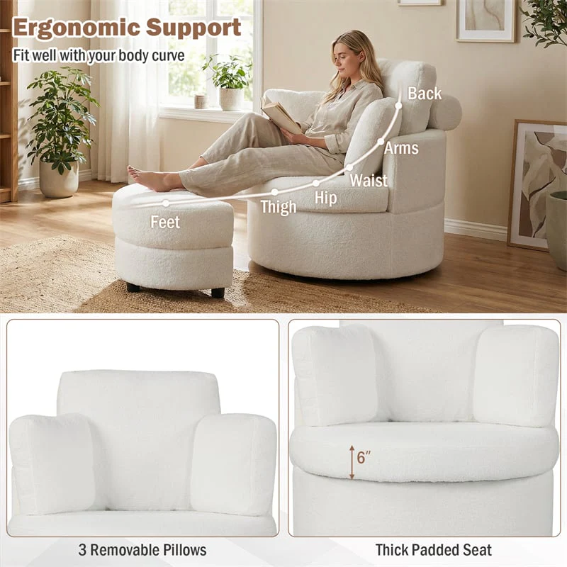 Eletriclife 360° Swivel Accent Barrel Chair with Half Moon Storage Ottoman