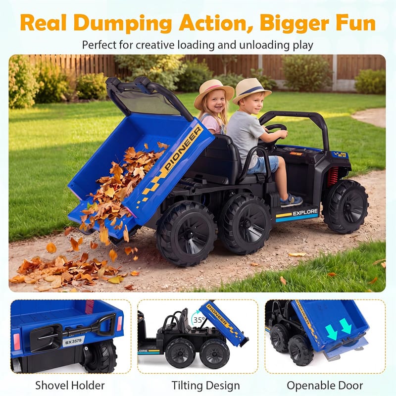Eletriclife 24V 2-Seater Ride on Dump Truck 4WD Kids Car with Electric Dump Bed & Shovel