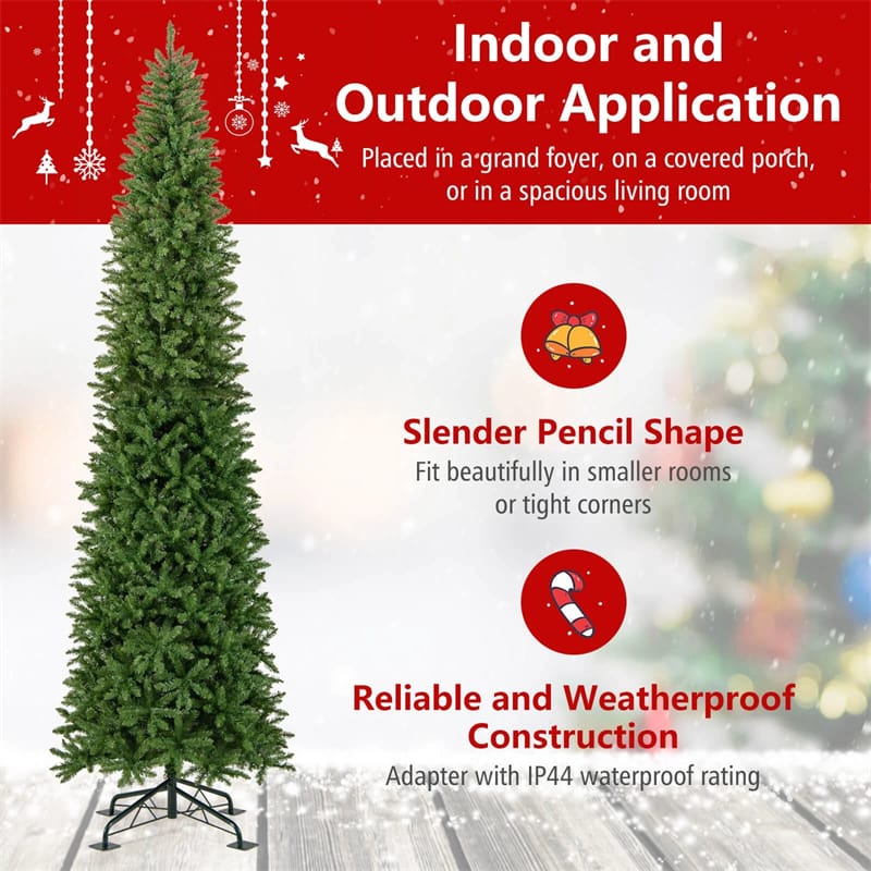 Eletriclife 12 FT Pre-Lit Slim Pencil Christmas Tree with 1000 Warm White LED Lights for Holiday Decoration