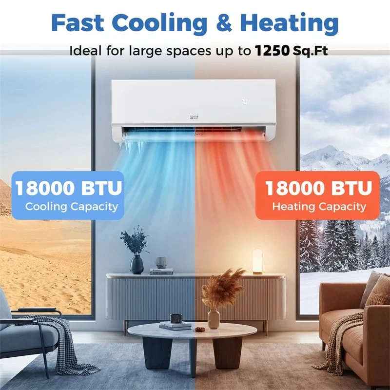 Eletriclife Blast Pro 18000 BTU Wifi Enabled Mini Split Air Conditioner & Heater 20 SEER2 208/230V Energy Efficient Inverter Ductless AC