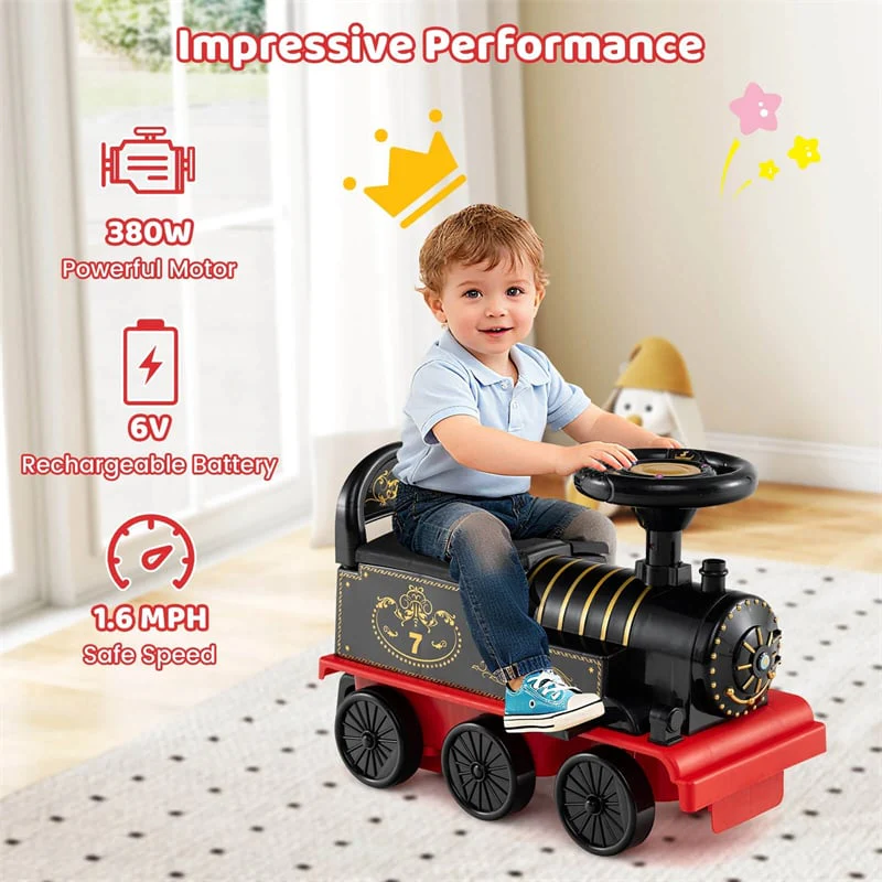 Eletriclife 6V 2-Seater Ride On Train with Detachable Carriage Under-Seat Storage for Kids Toddlers