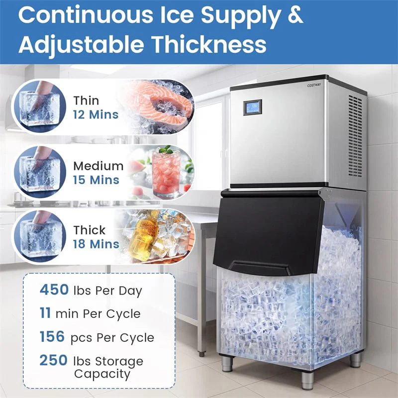 Eletriclife 450 LBS/24H Commercial Split Ice Maker Stainless Steel Ice Machine with 250 LBS Storage Bin for Resturants Bar Cafe