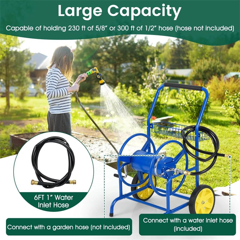 Eletriclife Garden Hose Reel Cart Holds 230FT of 5/8" Hose, Heavy-Duty Hose Cart with 2 Wheels