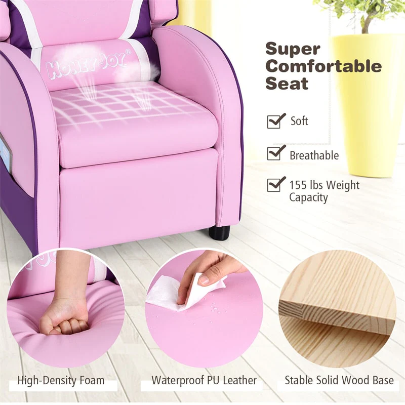 Eletriclife Kids Recliner Chair Adjustable PU Leather Gaming Sofa with Footrest, Lumbar Support & Side Pockets