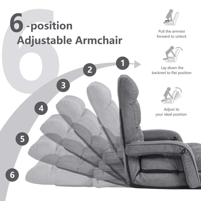 Eletriclife Folding Lazy Floor Chair Sofa with Armrests and Pillow
