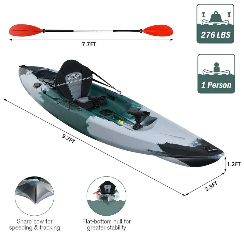Eletriclife Sit-on-Top Fishing Kayak Boat With Fishing Rod Holders and Paddle