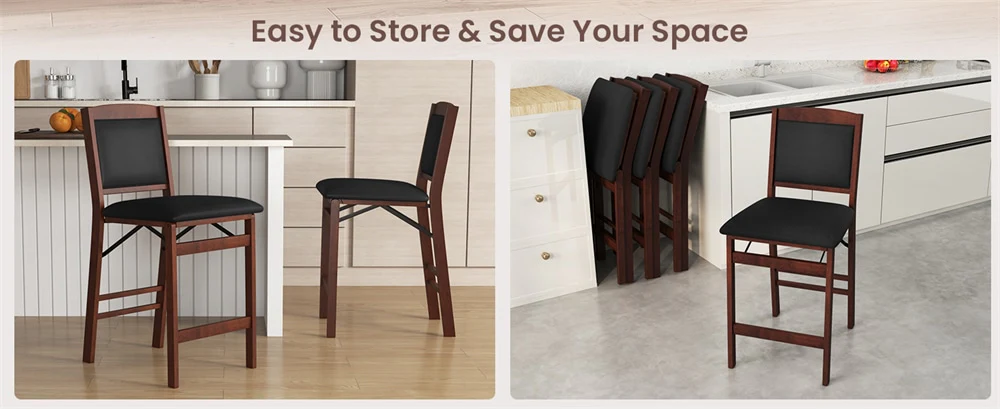 Eletriclife Set of 2 Folding Counter Height Bar Stools No Assembly Needed for Kitchen Islands