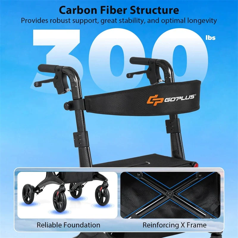 Eletriclife Ultralight Carbon Fiber Rollator Walker for Seniors