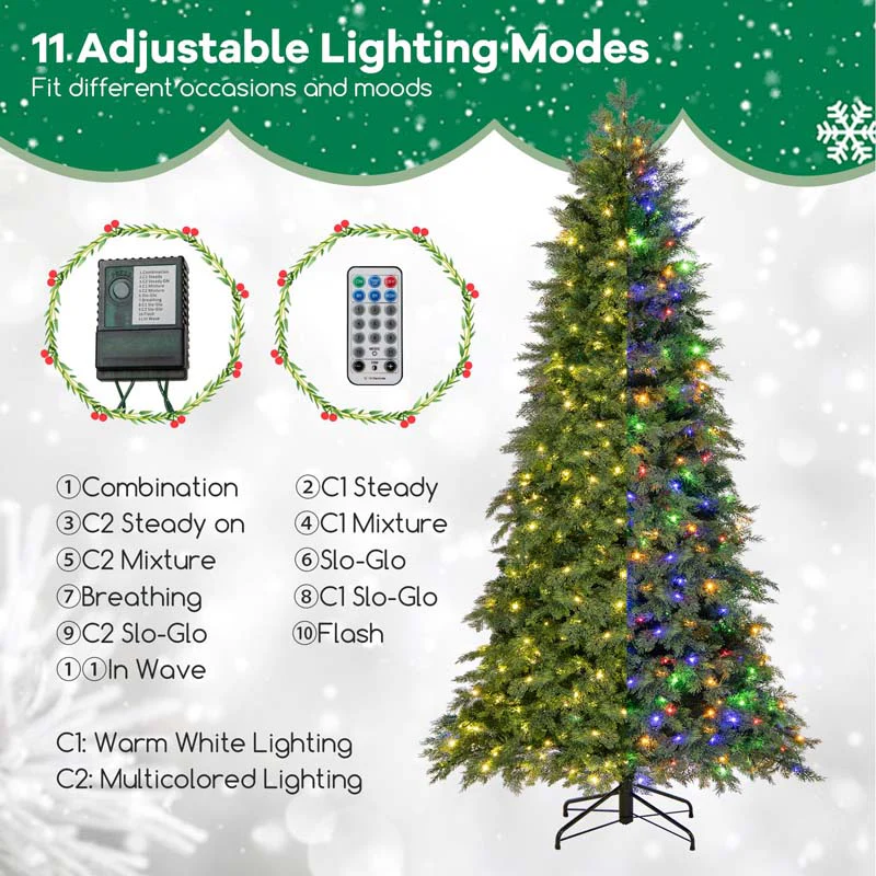 Eletriclife Pre-Lit Artificial Christmas Tree with 11 Modes and Metal Stand