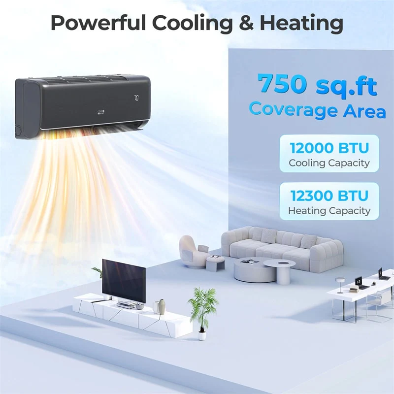 Eletriclife 12000 BTU WiFi Enabled Mini Split AC & Heater - 22 SEER2 115V Inverter Heat Pump Compatible with Alexa