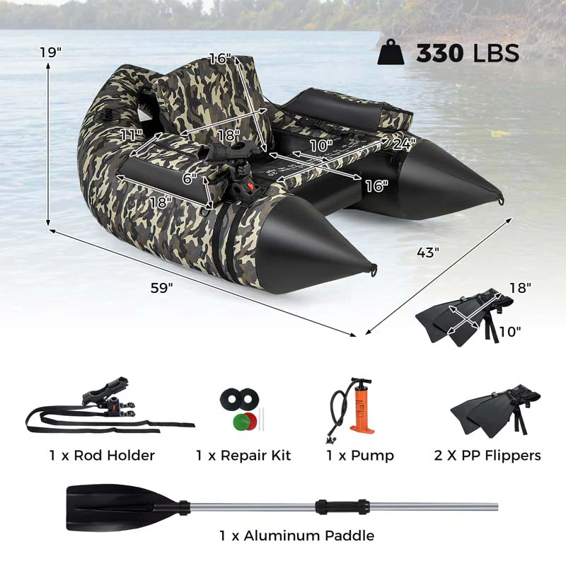 Eletriclife 350 LBS Inflatable Fishing Float Tube with Adjustable Backrest