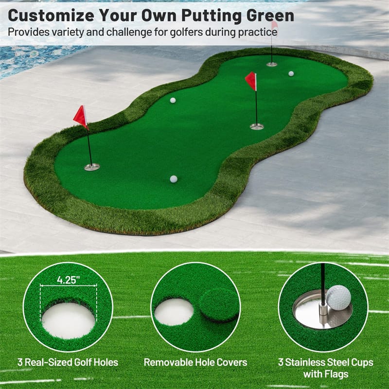 Eletriclife 10FT x 5FT Golf Putting Green Indoor Outdoor Professional Golf Practice Mat with 3 Holes