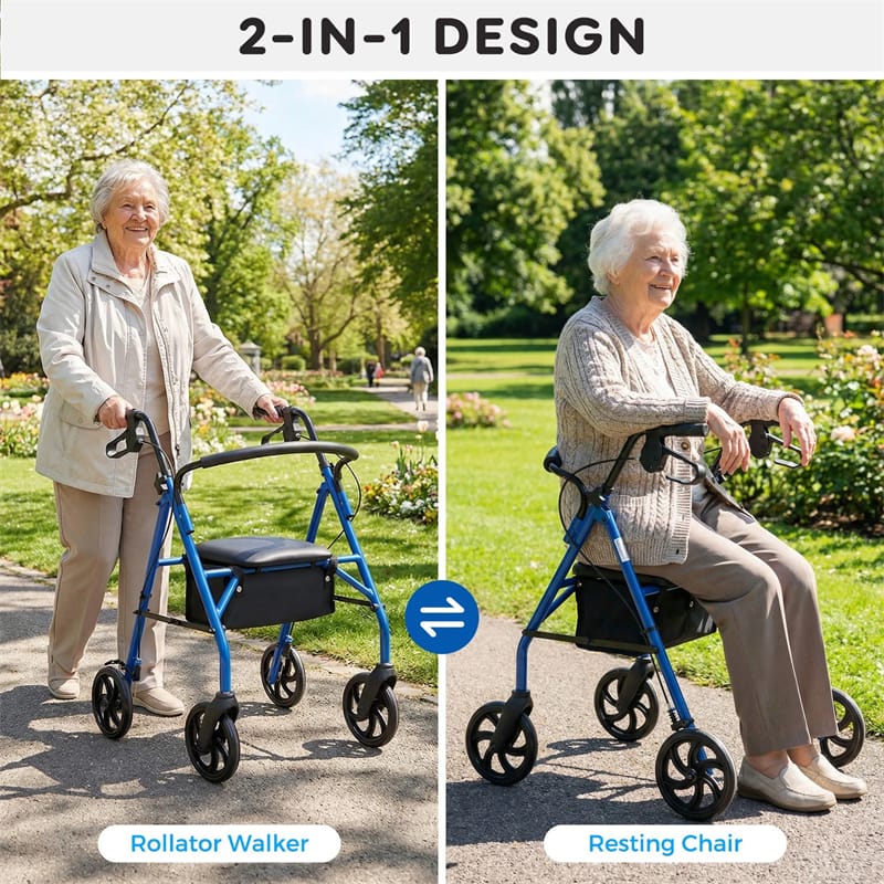 Eletriclife Lightweight Foldable Rollator Walker with Seat & Height Adjustable Handles for Seniors