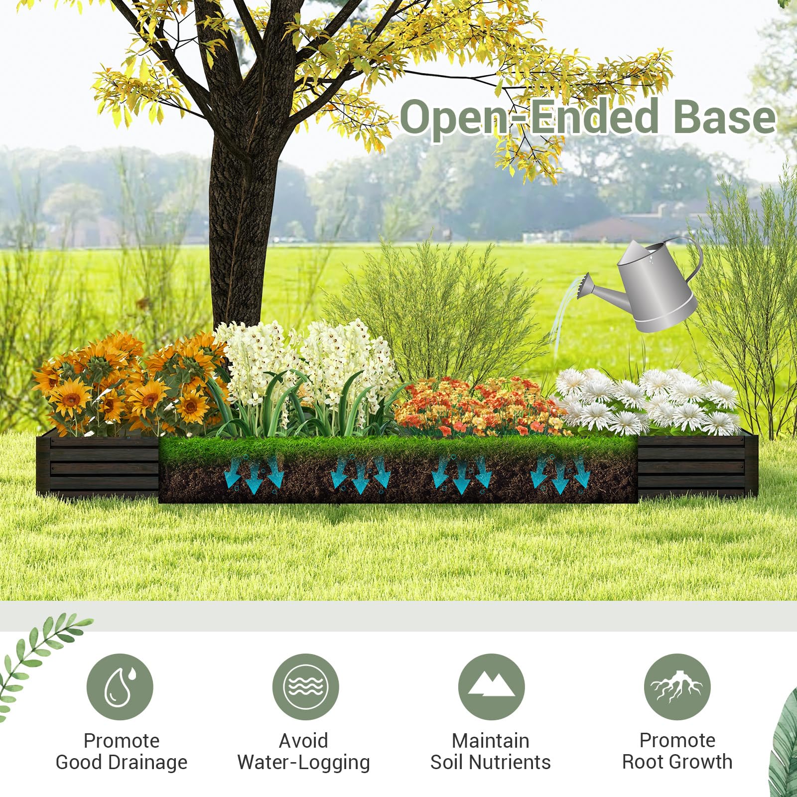 Eletriclife 8 x 4 x 1 ft Metal Raised Garden Bed with Open-Ended Base