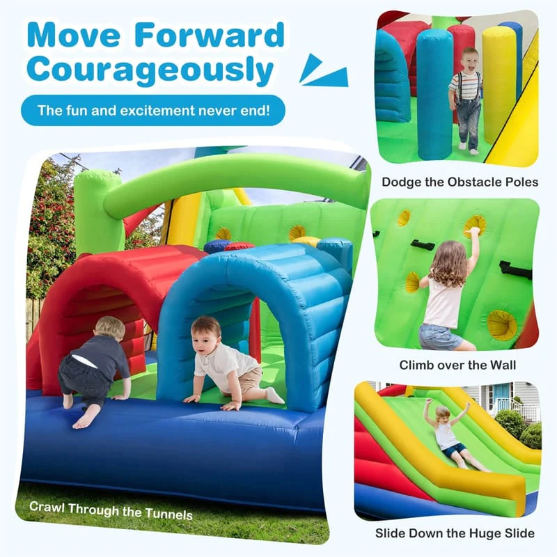 Eletriclife Big Kids Inflatable Obstacle Course Bounce House w/ Dual Slides & Tunnels for Inoor Outdoor Backyard Fun