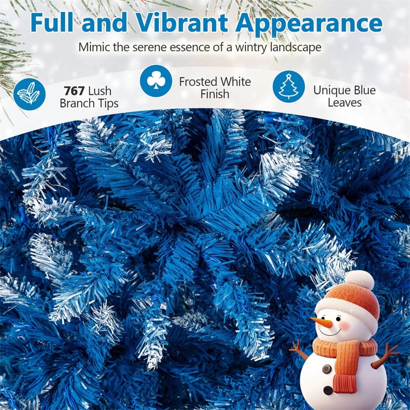 Eletriclife 6 FT Pre-Lit Christmas Tree Blue Hinged with 767 Frosted PVC Tips, 270 Warm White LED Lights, 8 Modes & Folding Stand for Holiday Decor