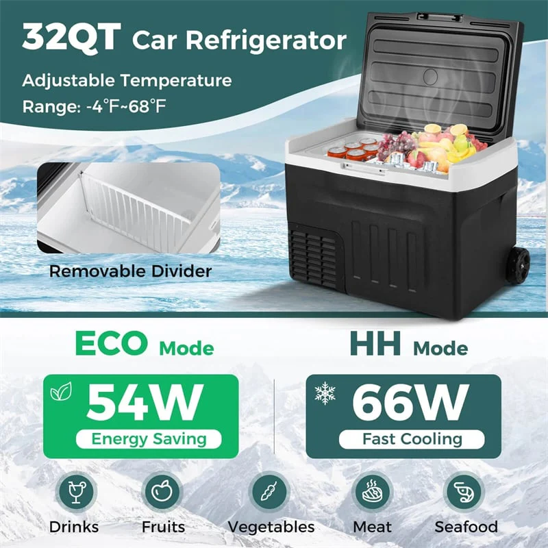 Eletriclife 23/32/42QT Portable Car Refrigerator with -4°F~68°F Adjustable Range, 12V/24V Electric Cooler for Camping
